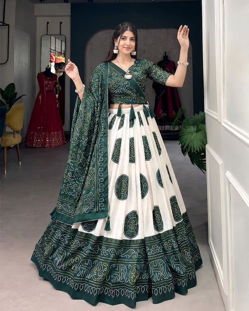 Green Patola Bandhani Print Navratri Lehenga Choli with Dupatta