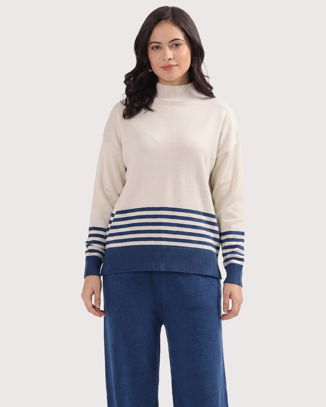 Women's Winter Knit Co-Ord Set – High Neck Sweater & Wide Leg Pants