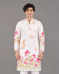 Men's White Floral Printed Cotton Kurta Pajama Set | Ethnic & Festive Wear