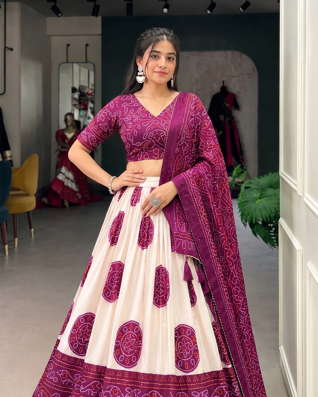 Women's Patola Bandhani Print Navratri Lehenga Choli Set with Dupatta