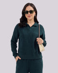 Women's Premium Ribbed Knit Winter Co-Ord Set | Polo Collar Sweater & Wide Leg Pants