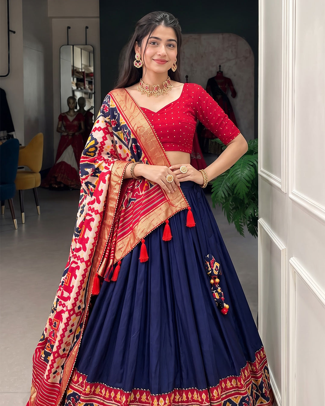 Women's Patola Ethnic Motif Silk Lehenga Choli with Dupatta | Navratri Garba Special