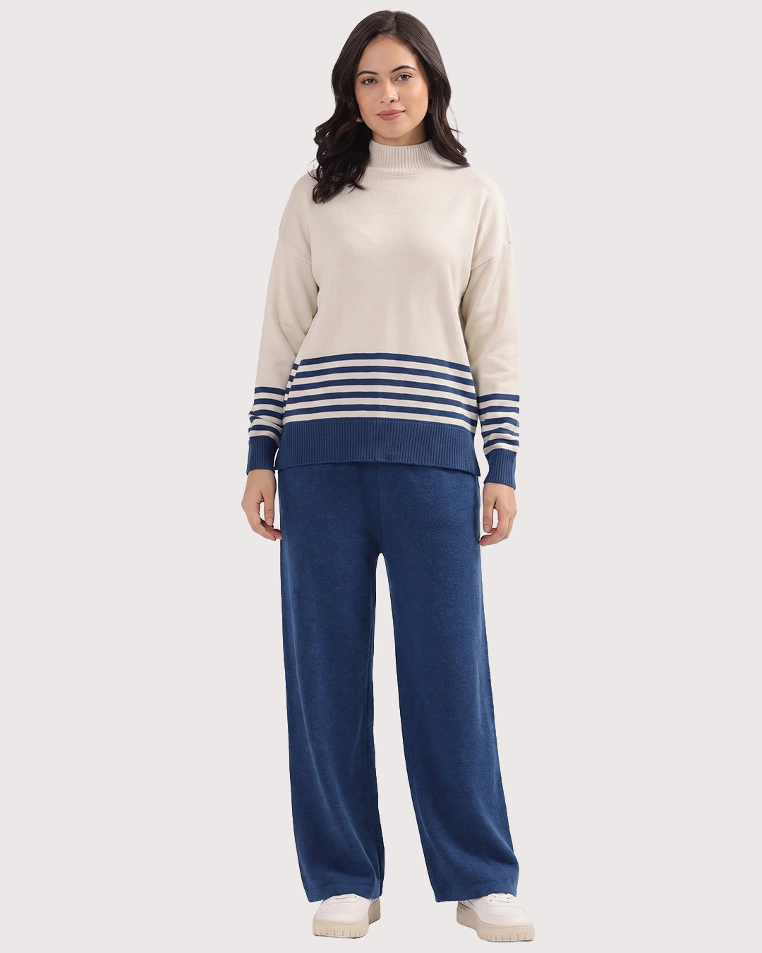 Women's Winter Knit Co-Ord Set – High Neck Sweater & Wide Leg Pants