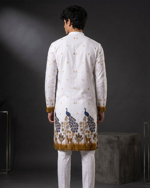 Men's Premium Printed Kurta Pajama Set | White Ethnic Wear for All Festive