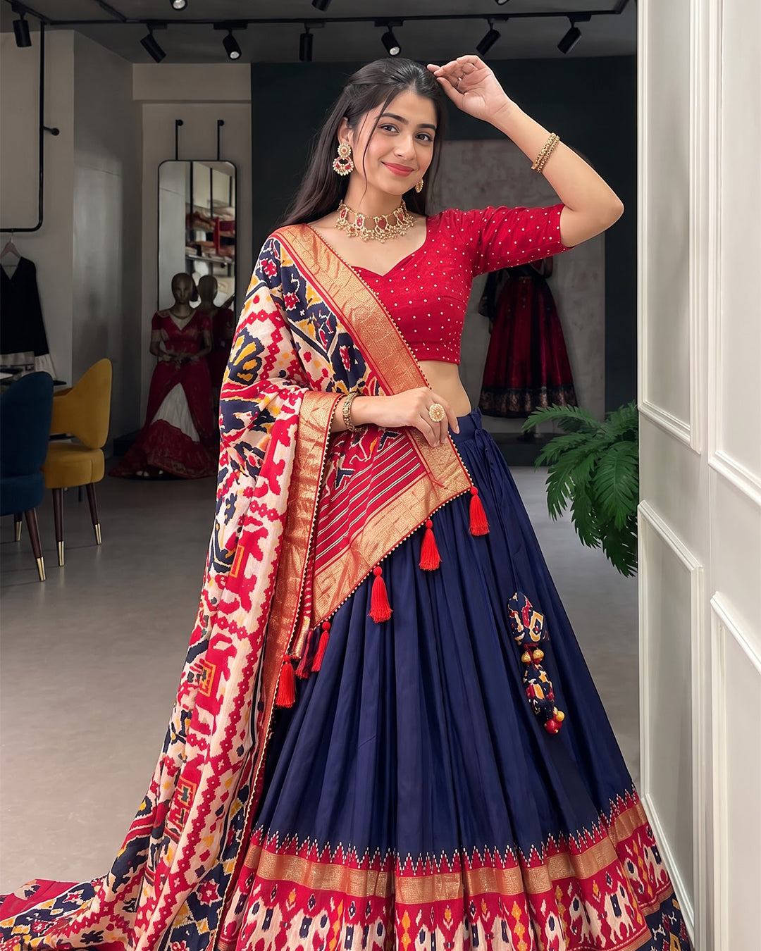 Women's Patola Ethnic Motif Silk Lehenga Choli with Dupatta | Navratri Garba Special