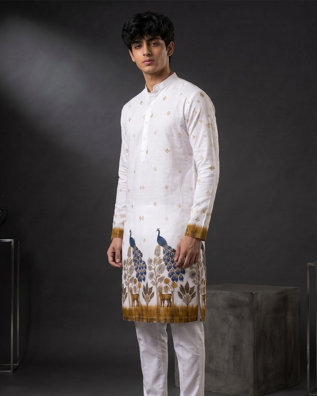 Men's Premium Printed Kurta Pajama Set | White Ethnic Wear for All Festive