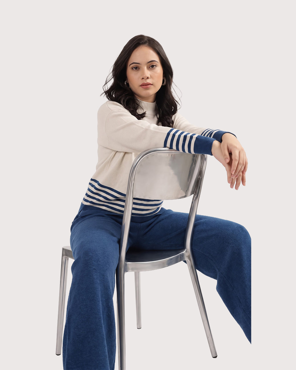 Women's Winter Knit Co-Ord Set – High Neck Sweater & Wide Leg Pants