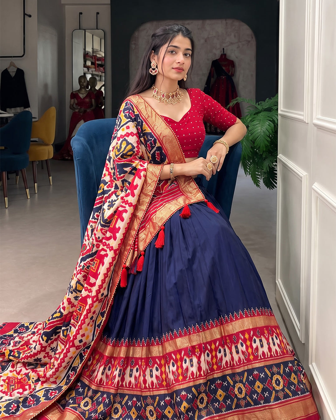 Women's Patola Ethnic Motif Silk Lehenga Choli with Dupatta | Navratri Garba Special