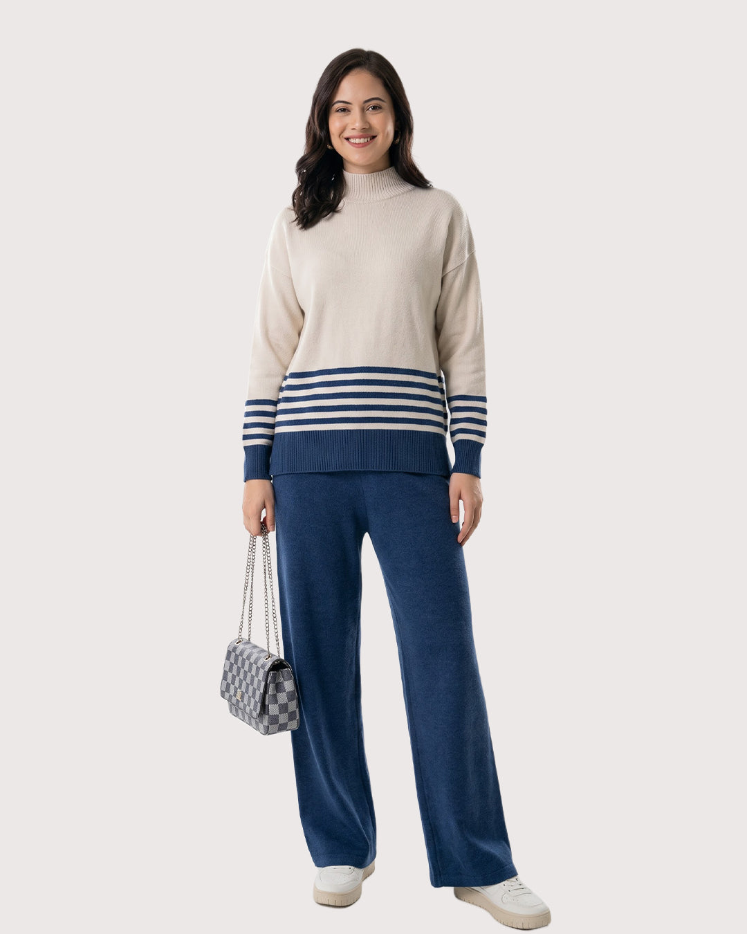 Women's Winter Knit Co-Ord Set – High Neck Sweater & Wide Leg Pants