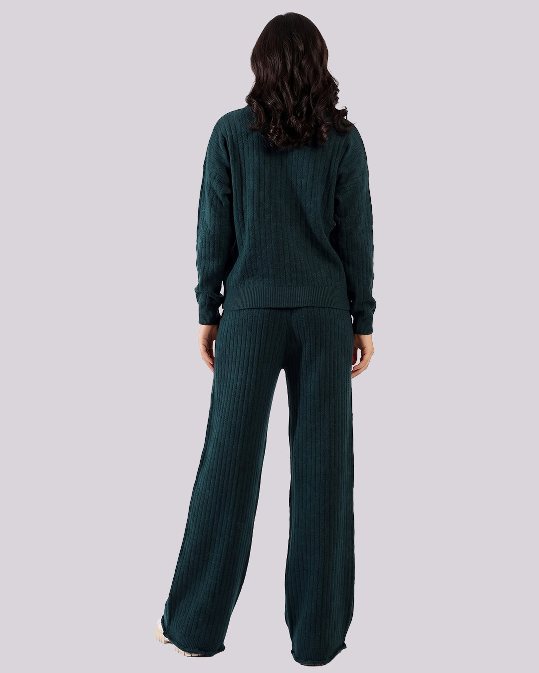 Women's Premium Ribbed Knit Winter Co-Ord Set | Polo Collar Sweater & Wide Leg Pants
