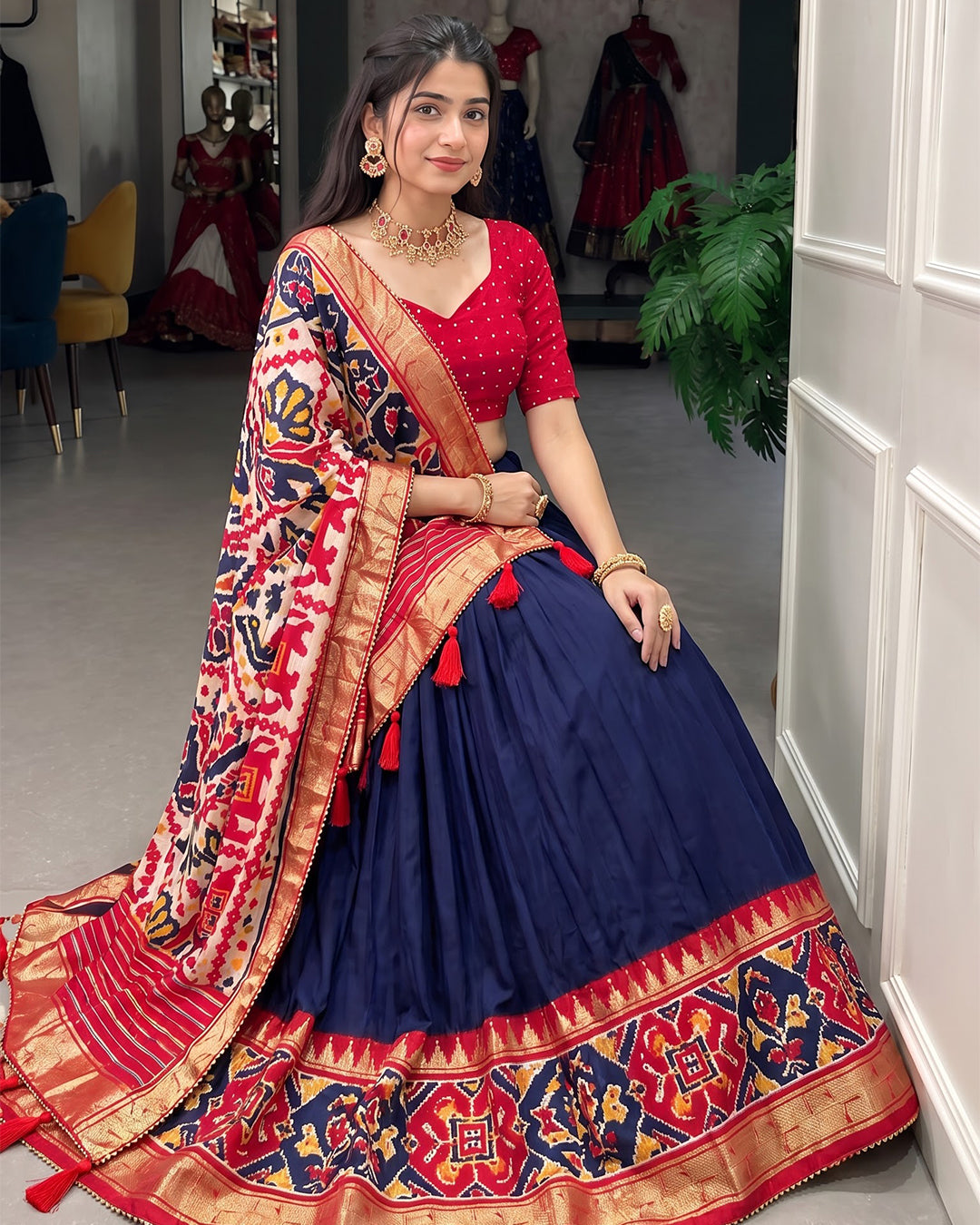 Women's Patola Ethnic Motif Silk Lehenga Choli with Dupatta | Navratri Garba Special